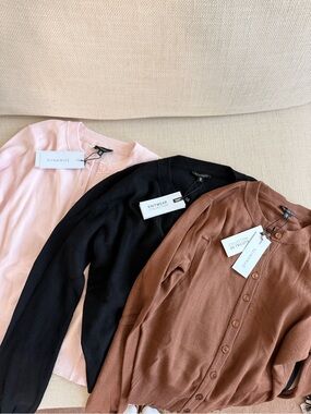 Dynamite Three-Pack Buttoned Cardigans in Pale Pink, Black & Brown
